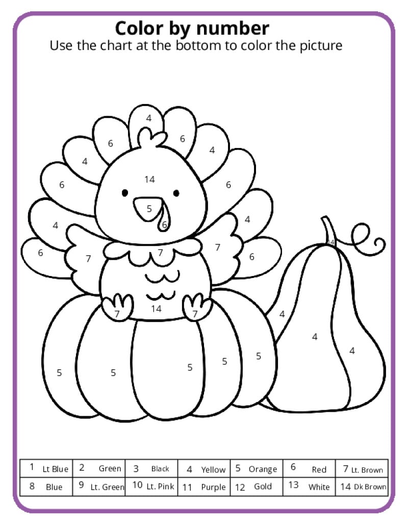 thanksgiving colornumber pages - k12 math worksheets